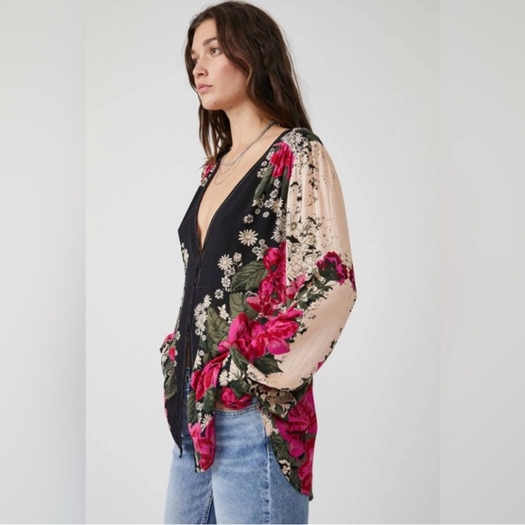 Free People EUC Size M Mikayla Twilight Combo Blouse - Picture 2 of 13